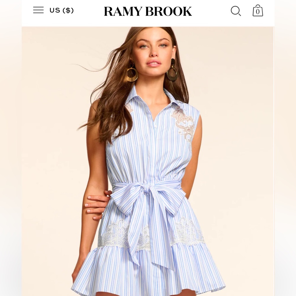 Ramy Brook Blue and White Striped Mini Dress
